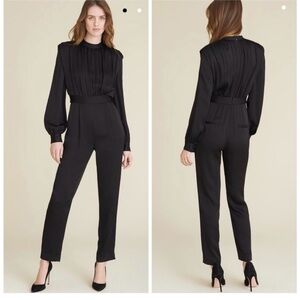 Veronica Beard Kavia Crepe Satin  Long Sleeve Jumpsuit Black Size 14
